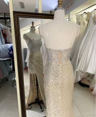 Wholesale silver champagne beading overskirt zipper up back sweetheart long gown evening prom dress 2025