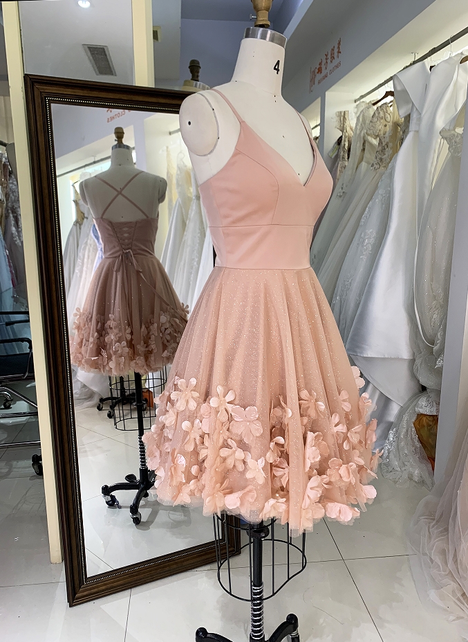 Women 3D flower new high school homecoming short dress for young girl