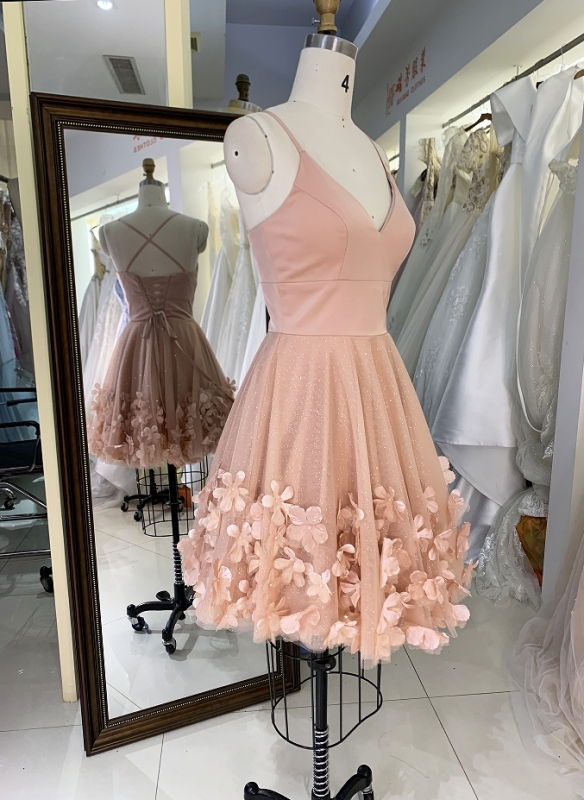 Women 3D flower new high school homecoming short dress for young girl