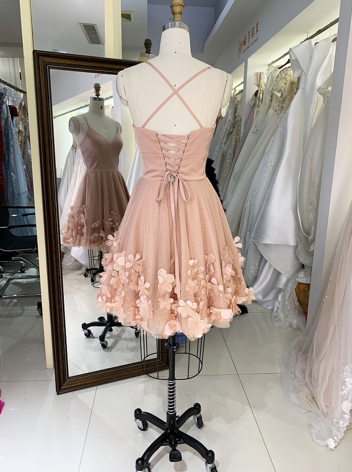 Women 3D flower new high school homecoming short dress for young girl
