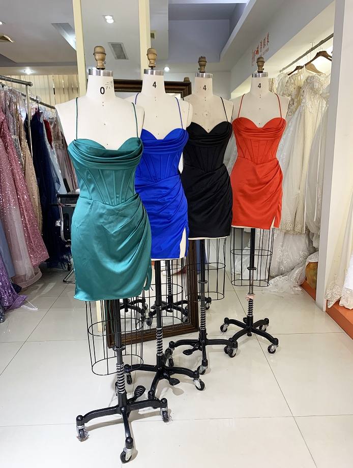 Women new elegant prom black corset satin homecoming dresses short for girl