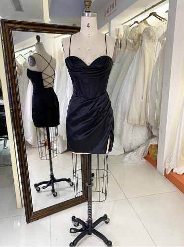 Women new elegant prom black corset satin homecoming dresses short for girl