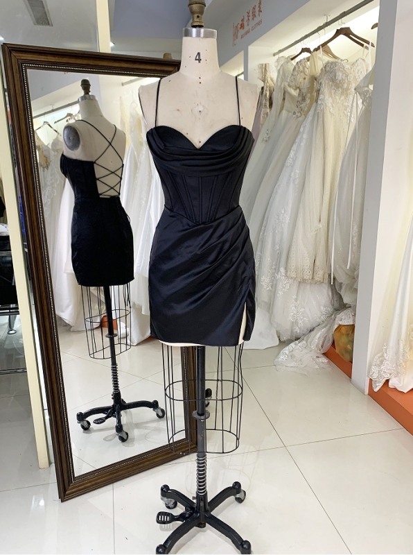 Women new elegant prom black corset satin homecoming dresses short for girl