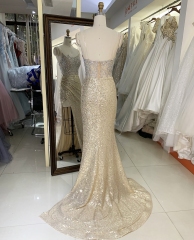 Wholesale silver champagne beading overskirt zipper up back sweetheart long gown evening prom dress 2025
