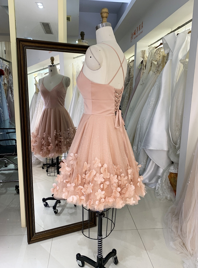 Women 3D flower new high school homecoming short dress for young girl