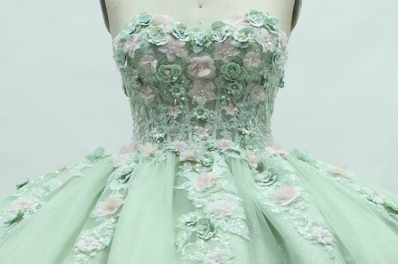 Women new quinceaneras dress flower mint long party elegant romantic