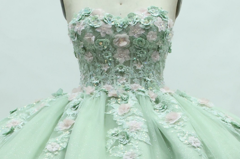 Women new quinceaneras dress flower mint long party elegant romantic