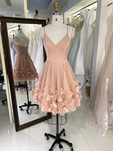 Women 3D flower new high school homecoming short dress for young girl