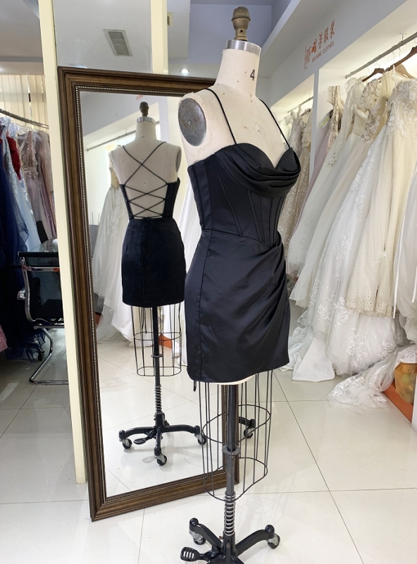 Women new elegant prom black corset satin homecoming dresses short for girl