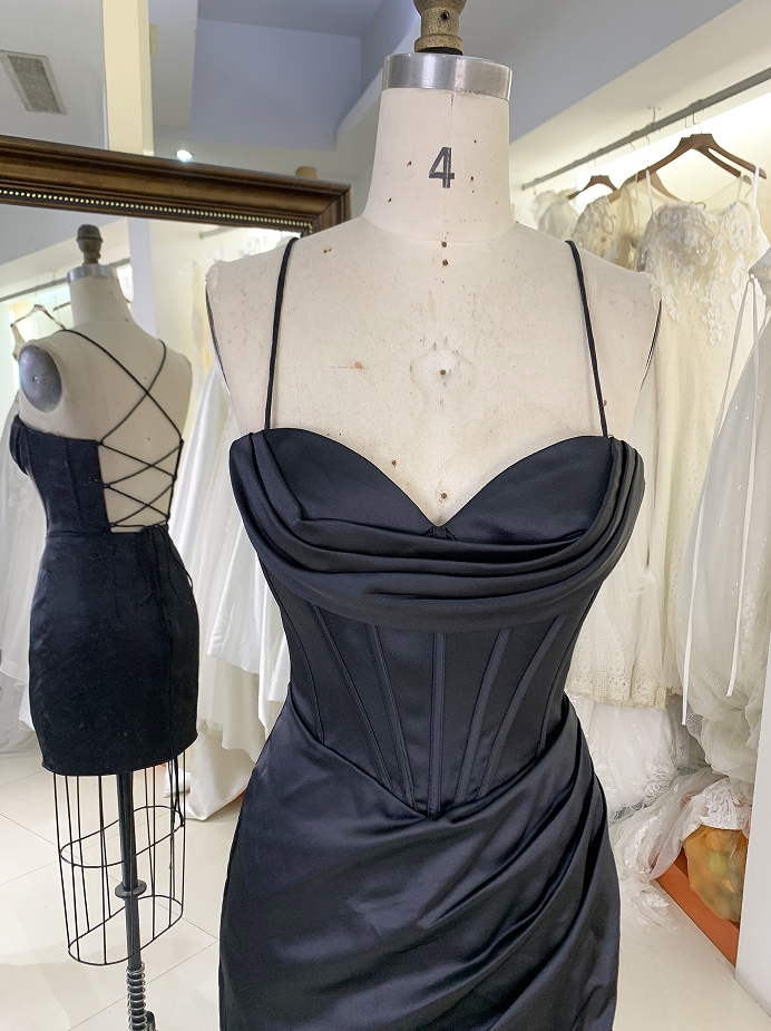 Women new elegant prom black corset satin homecoming dresses short for girl