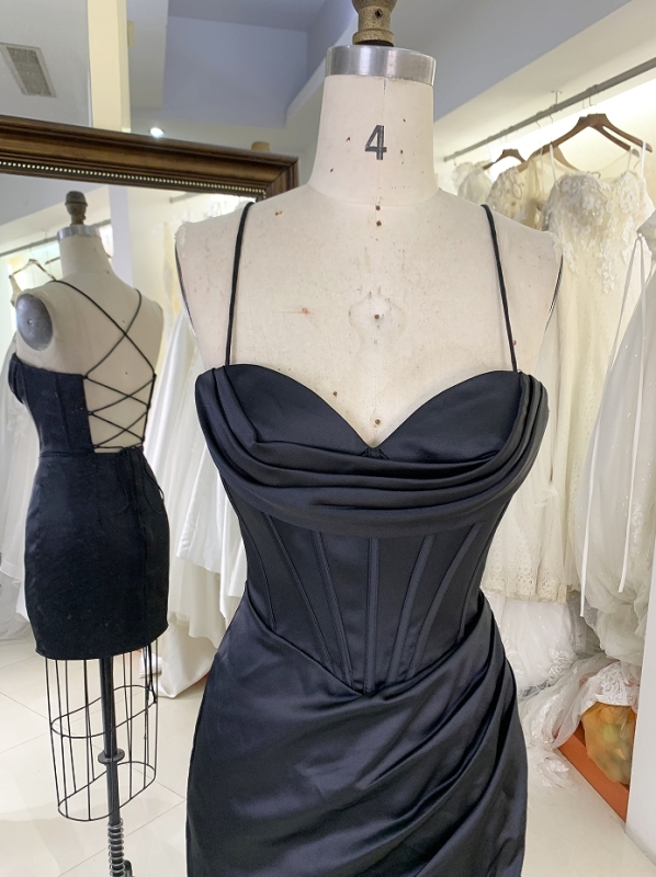 Women new elegant prom black corset satin homecoming dresses short for girl