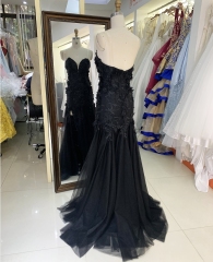 Wholesale black embroidery sweetheart zipper up back mermaid tulle long gown prom evening dress 2025