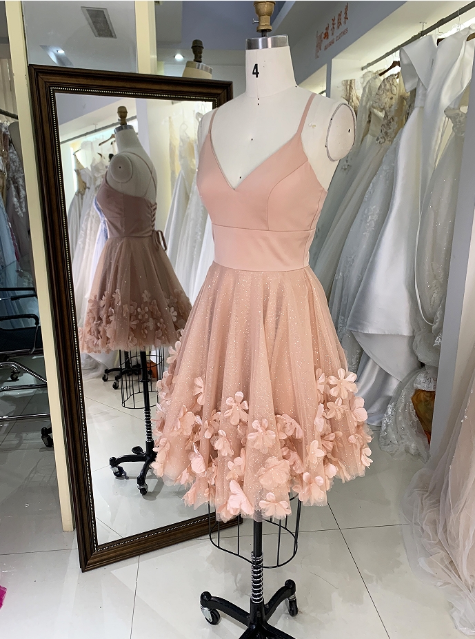 Women 3D flower new high school homecoming short dress for young girl