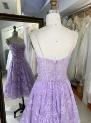 Mauve New tulle embroidery sleeveless corset embroidery A line homecoming dresses