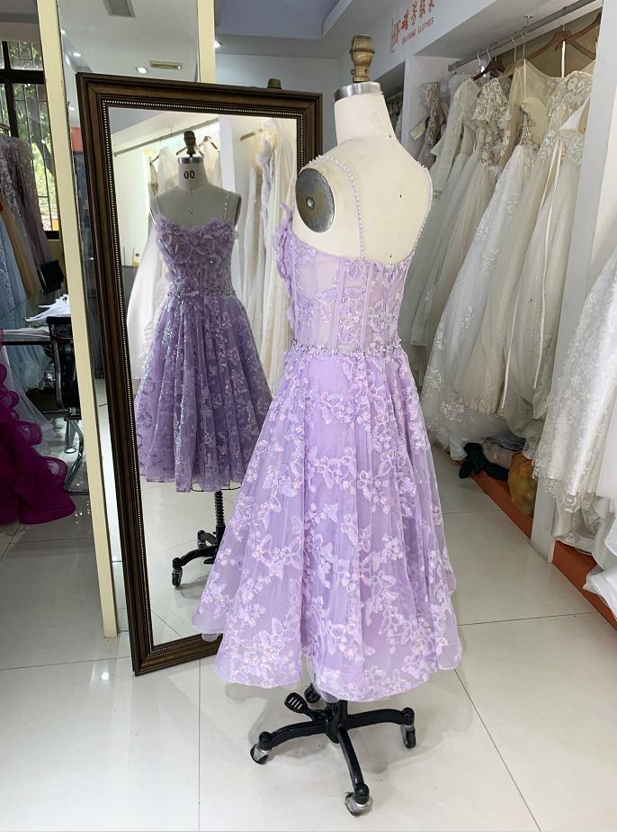 Mauve New tulle embroidery sleeveless corset embroidery A line homecoming dresses