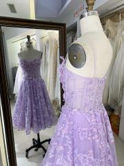 Mauve New tulle embroidery sleeveless corset embroidery A line homecoming dresses
