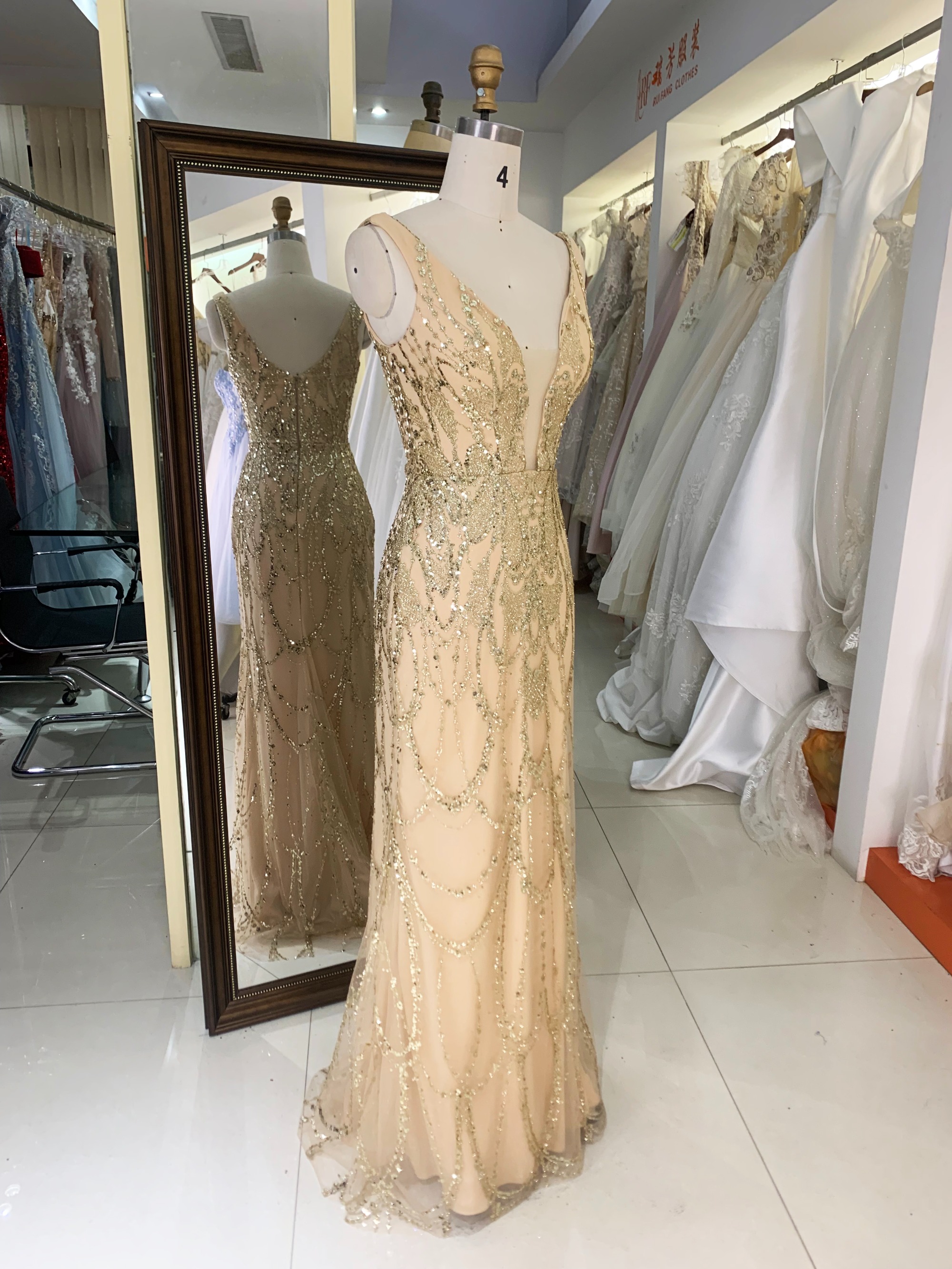 New sequin beading champagne fitted wholesale long gowns evening prom dress 2025