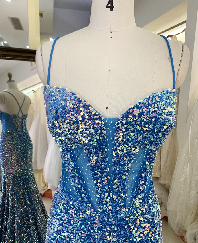 New sequins velvet boning blue elegant wholesale long gowns evening prom dress 2025