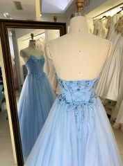 Elegant new sky blue wholesale boning party long gowns evening prom dress 2025