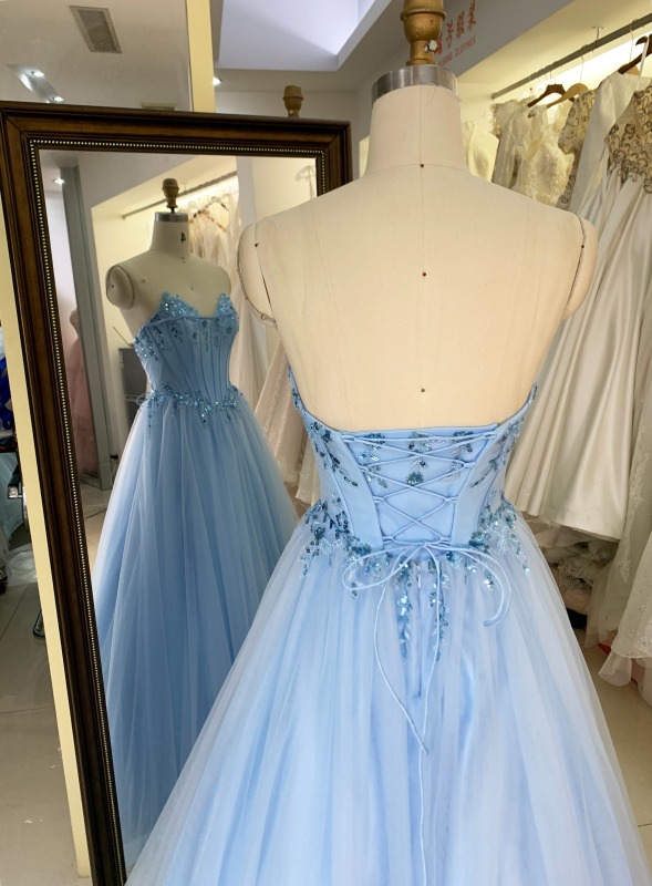 Elegant new sky blue wholesale boning party long gowns evening prom dress 2025