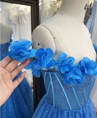 3D Flower off shoulder glitter boning wholesale long gowns evening prom dress 2025