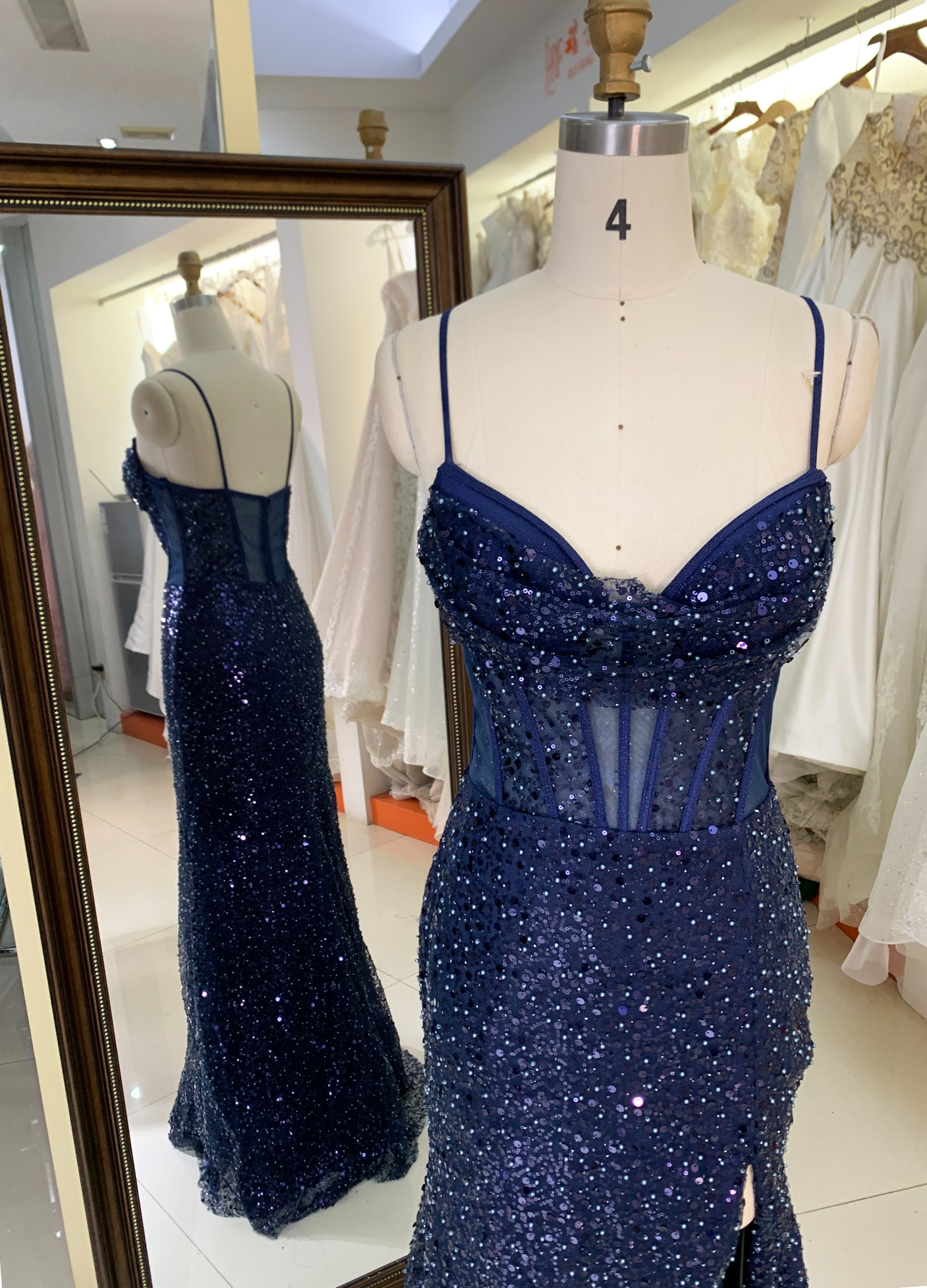 New sequin fabric pleat out skirt wholesale long gowns evening prom dress 2025
