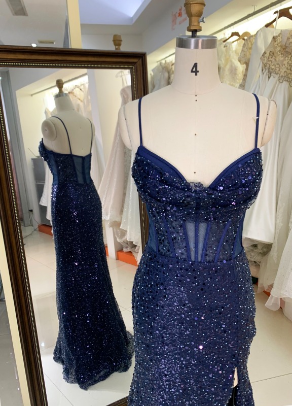 New sequin fabric pleat out skirt wholesale long gowns evening prom dress 2025