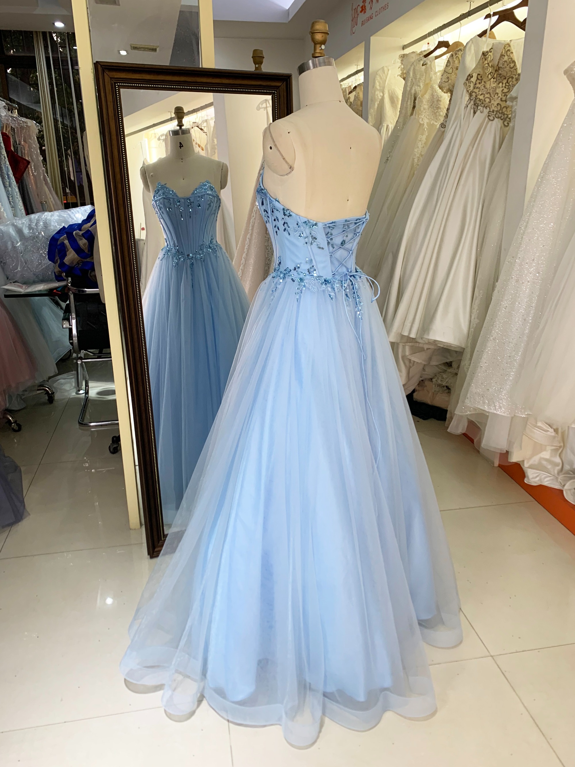 Elegant new sky blue wholesale boning party long gowns evening prom dress 2025