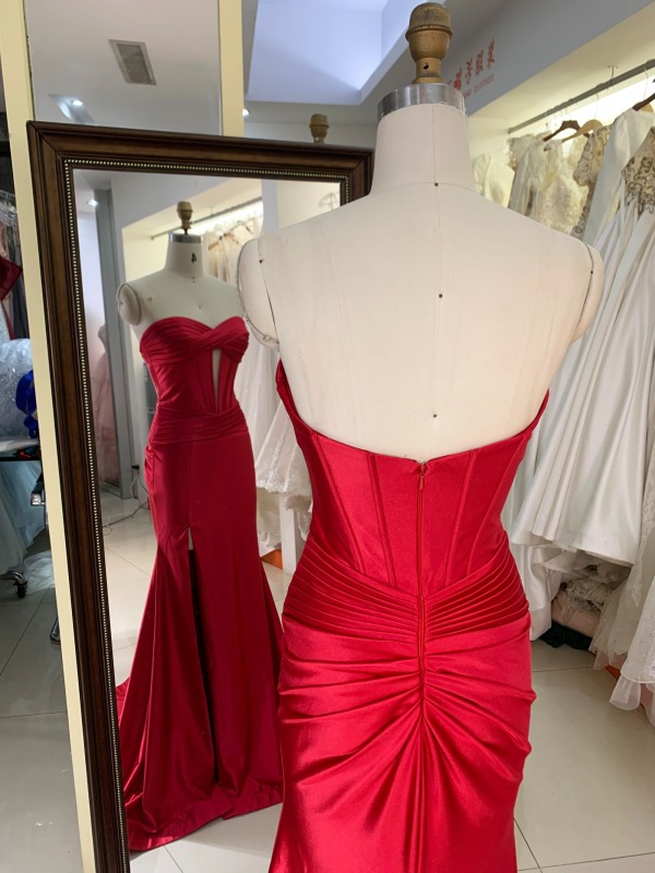 Wholesale Red mermaid satin long gown sweetheart prom evening dress 2025