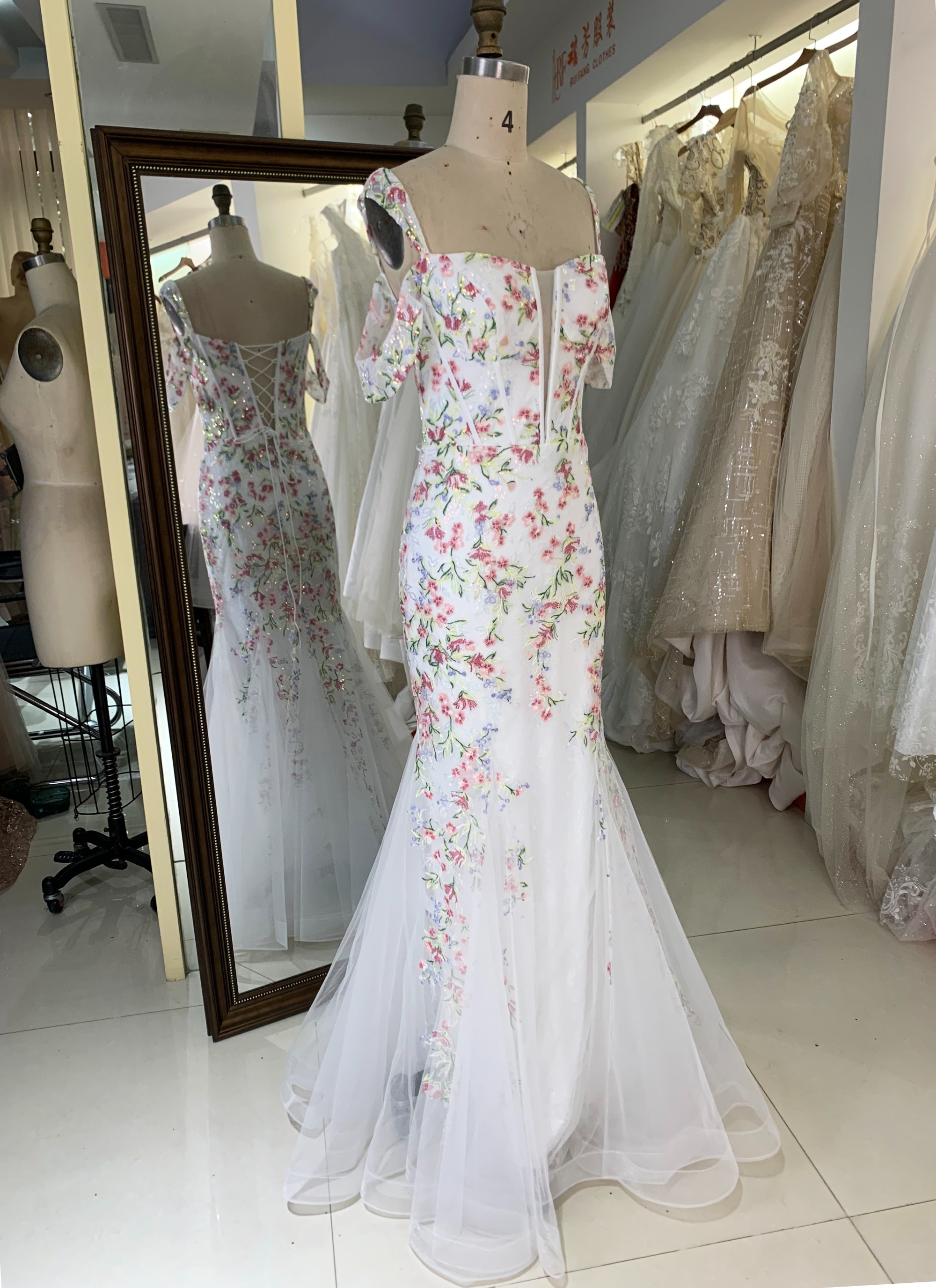 Flower mermaid gowns sequin wholesale long gowns evening prom dress 2025 for women