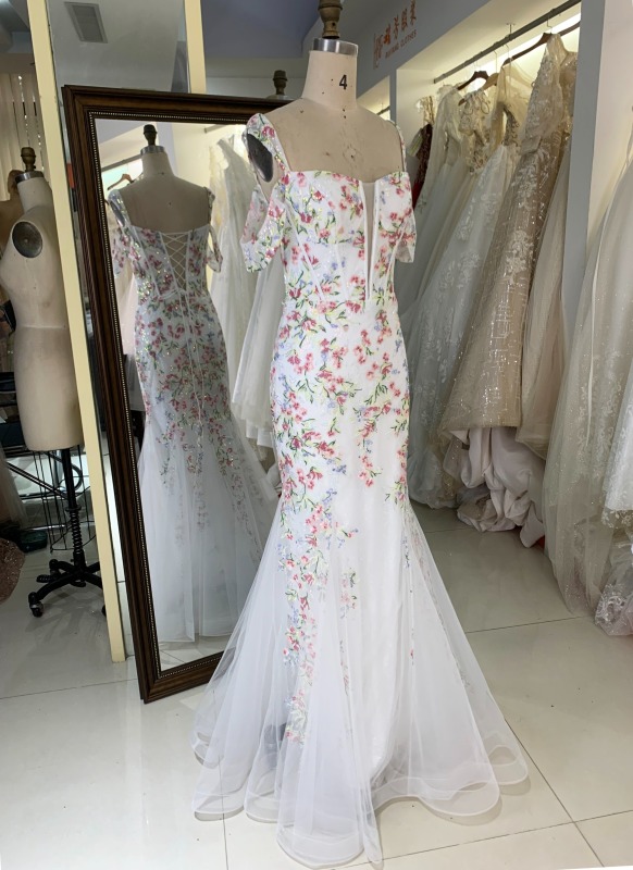 Flower mermaid gowns sequin wholesale long gowns evening prom dress 2025 for women