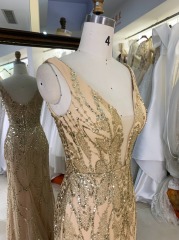 New sequin beading champagne fitted wholesale long gowns evening prom dress 2025