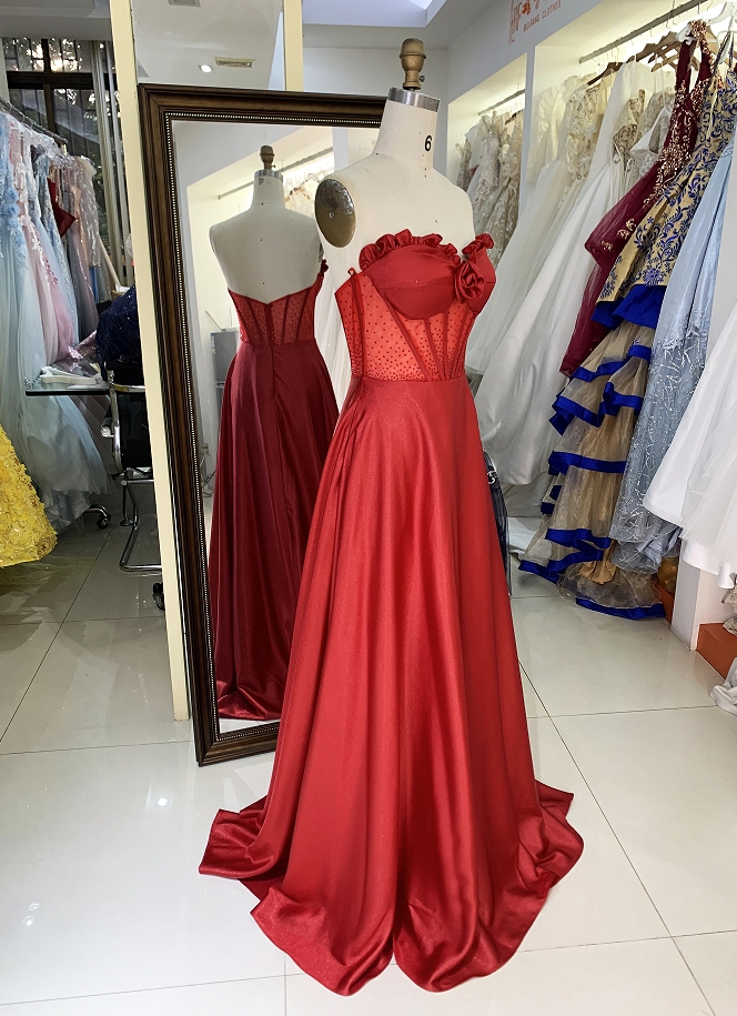 New rose floral hot fix stone shinny wholesale long gowns evening prom dress 2025