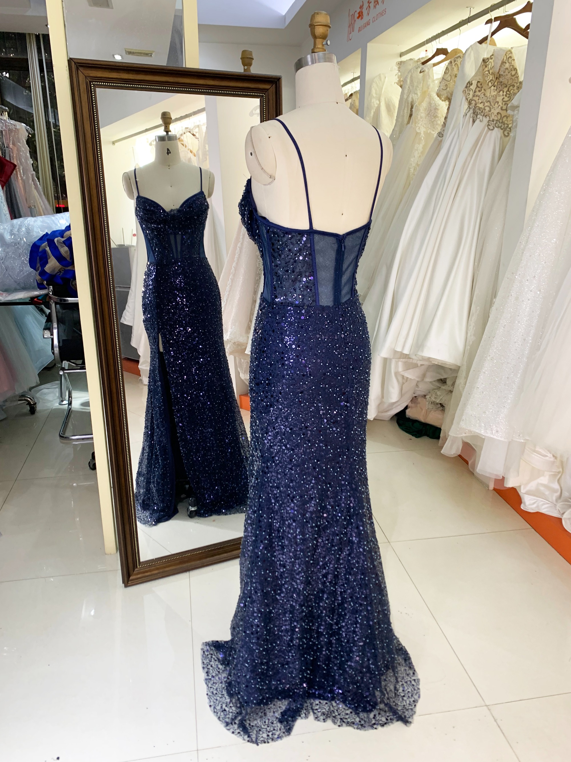 New sequin fabric pleat out skirt wholesale long gowns evening prom dress 2025