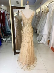 New sequin beading champagne fitted wholesale long gowns evening prom dress 2025