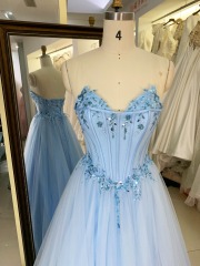Elegant new sky blue wholesale boning party long gowns evening prom dress 2025