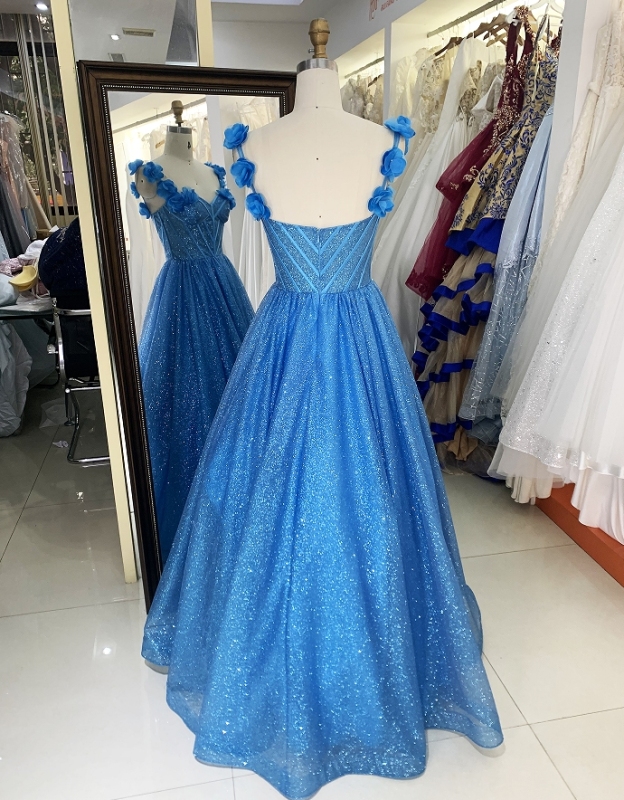 3D Flower off shoulder glitter boning wholesale long gowns evening prom dress 2025