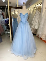 Elegant new sky blue wholesale boning party long gowns evening prom dress 2025