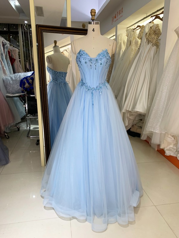 Elegant new sky blue wholesale boning party long gowns evening prom dress 2025