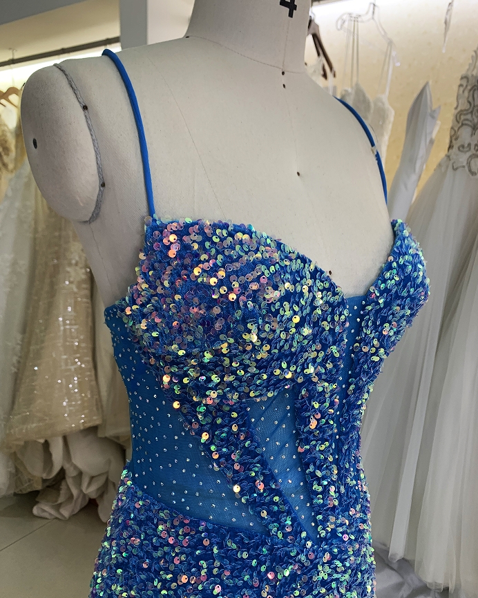 New sequins velvet boning blue elegant wholesale long gowns evening prom dress 2025