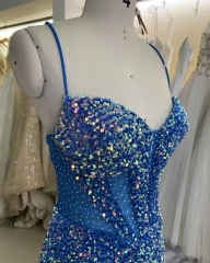 New sequins velvet boning blue elegant wholesale long gowns evening prom dress 2025