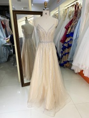 2025 Silver Champagne beading sleeveless A line wholesale prom evening dress 2025