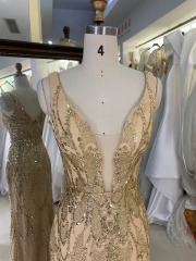 New sequin beading champagne fitted wholesale long gowns evening prom dress 2025