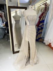 Wholesale silver champagne beading overskirt zipper up back sweetheart long gown evening prom dress 2025