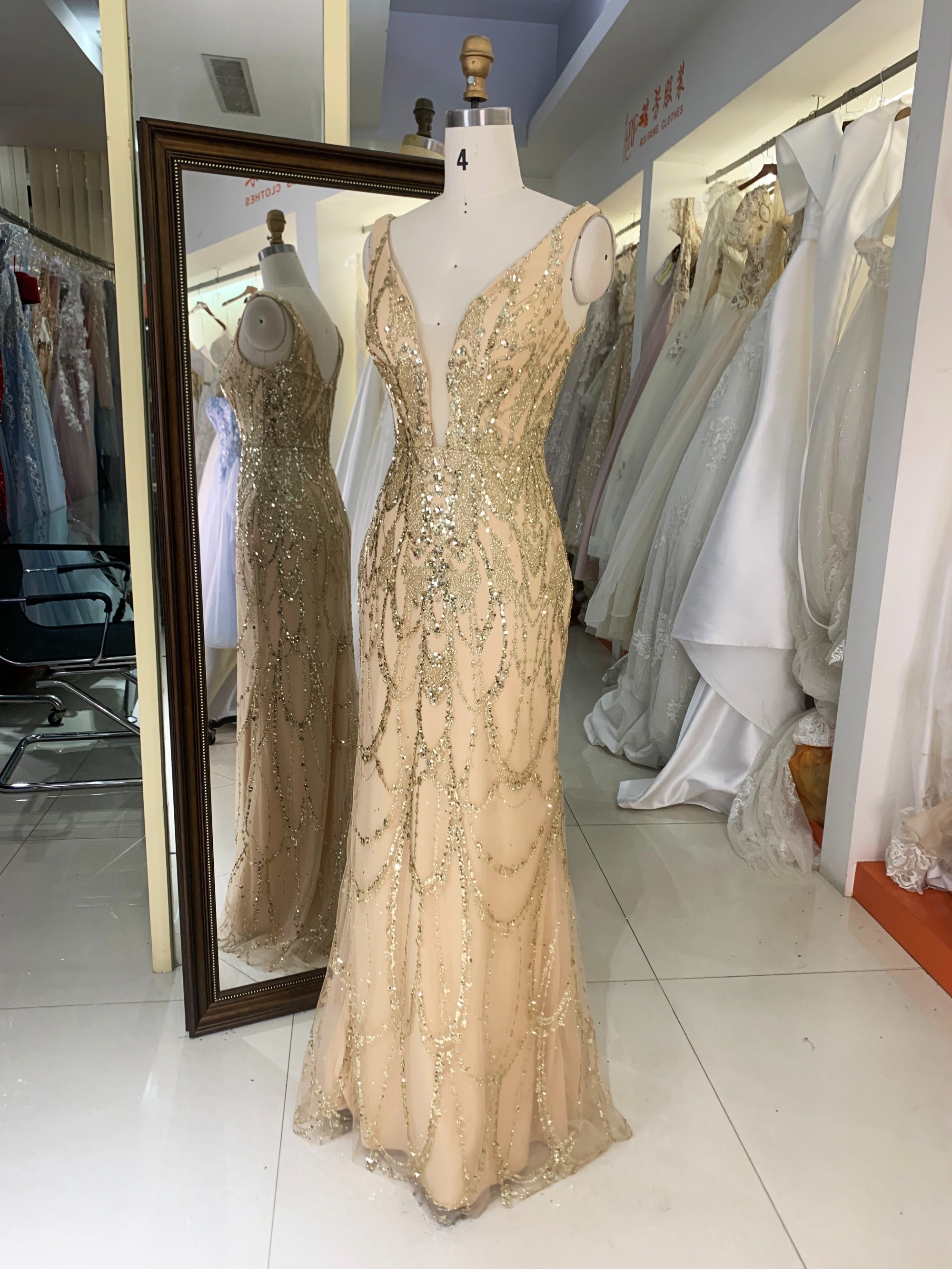 New sequin beading champagne fitted wholesale long gowns evening prom dress 2025