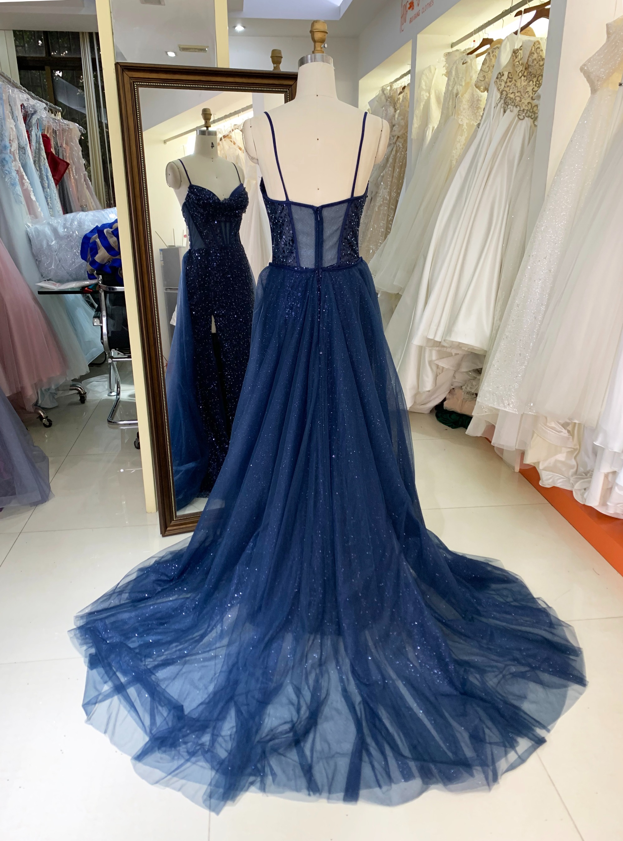 New sequin fabric pleat out skirt wholesale long gowns evening prom dress 2025
