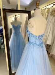 Elegant new sky blue wholesale boning party long gowns evening prom dress 2025