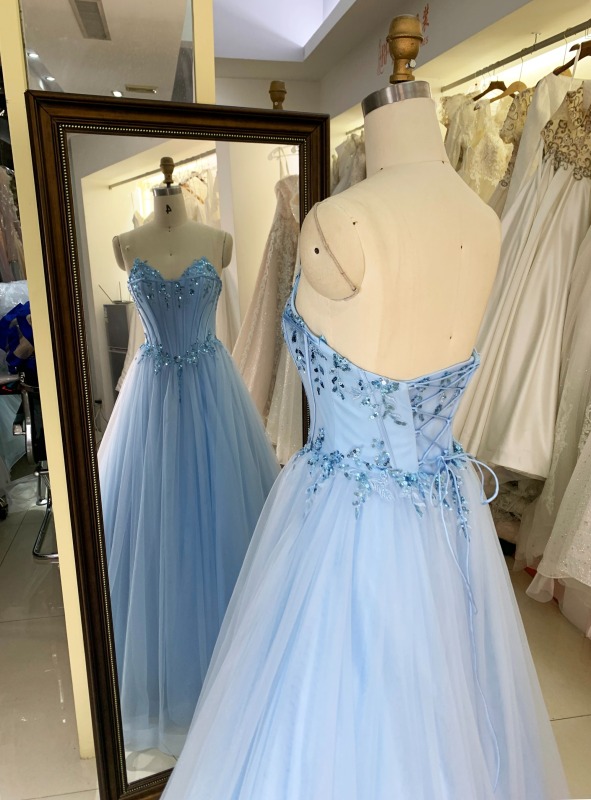 Elegant new sky blue wholesale boning party long gowns evening prom dress 2025