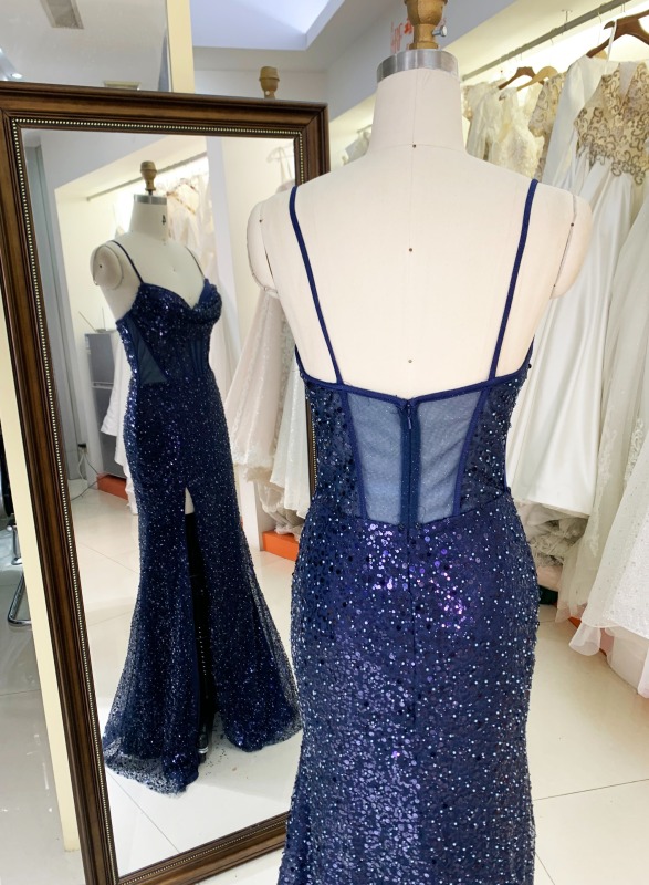 New sequin fabric pleat out skirt wholesale long gowns evening prom dress 2025