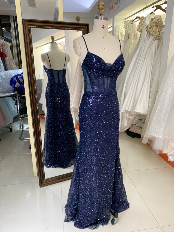 New sequin fabric pleat out skirt wholesale long gowns evening prom dress 2025